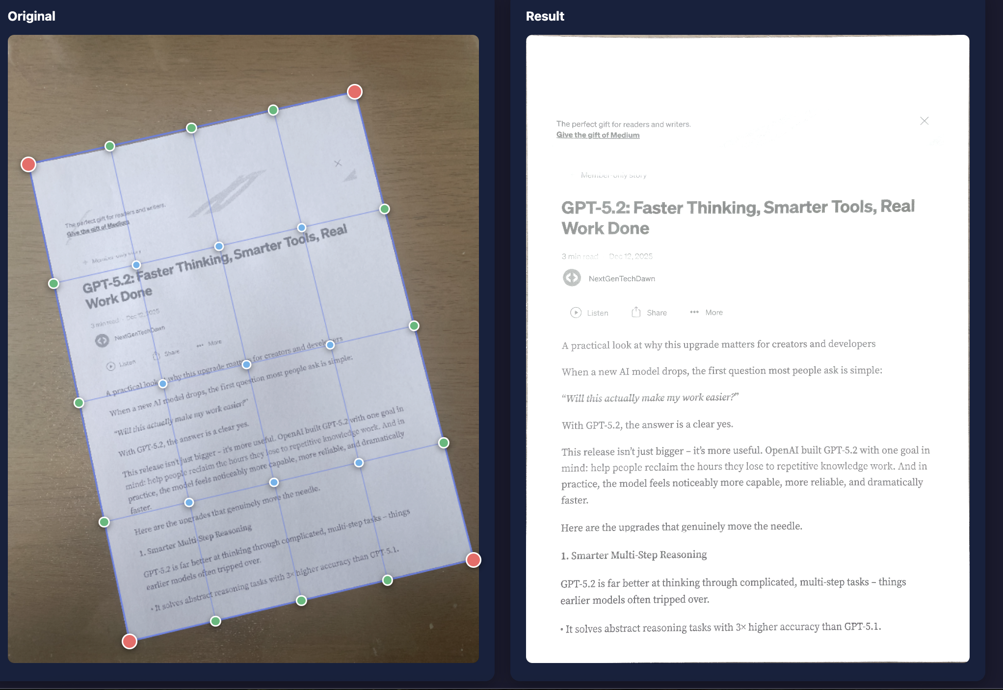 Document deskew preview